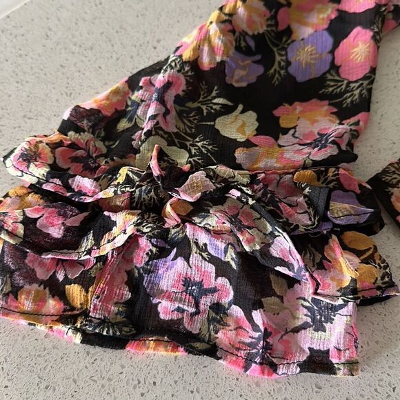 NWT Free People Maybel Top Sheer Floral Plunge V Neck Ruffled Cuff Bell Sleeves - Picture 9 of 11